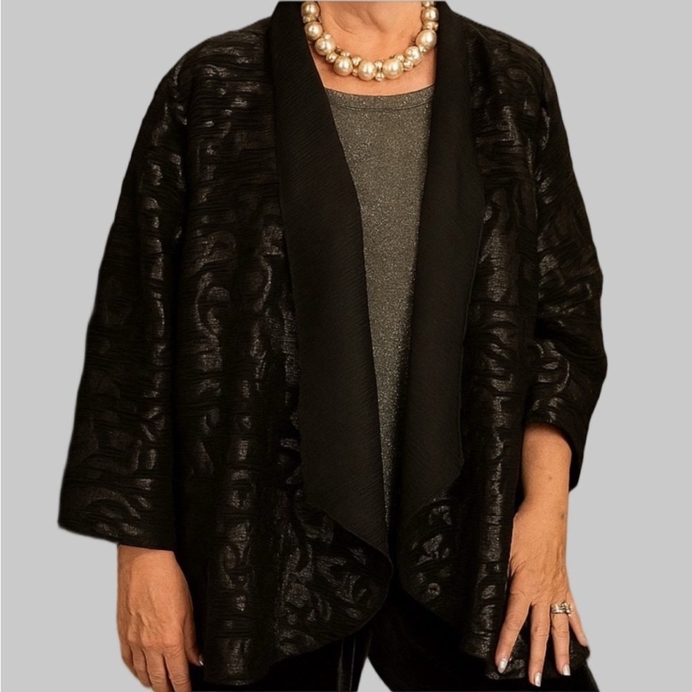Black Textured Open Front Cardigan Jacket Plus Size XL